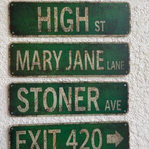 Set of 4 Retro Stoner Ave, High St, Mary Jean Lane, Exit 420, PVC, 14 x 4 inch